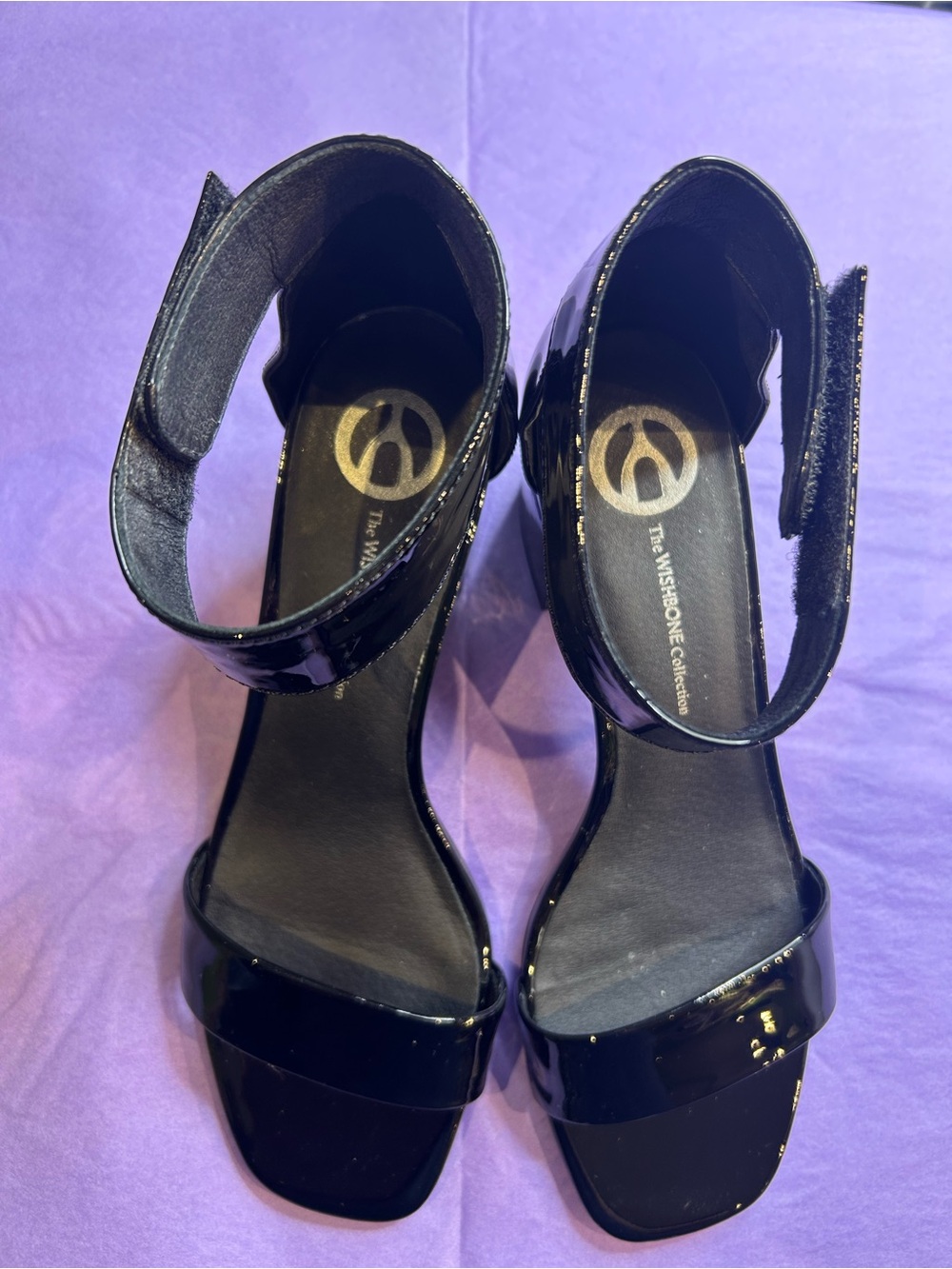 The Wishbone Collection Black Patent Ankle-Strap Heels with Block Heel - Picture 2 of 7